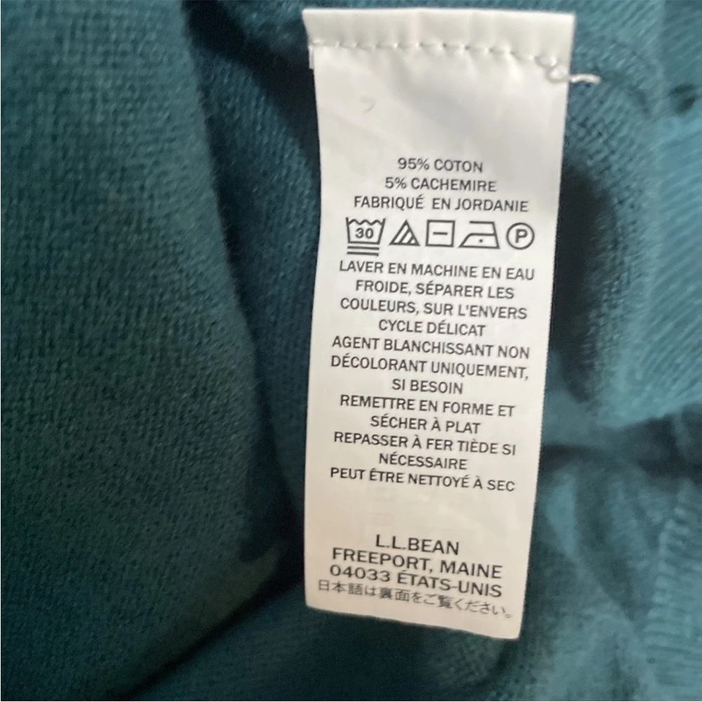 LL Bean Men's Size Large Cotton Cashmere Blend Sweater V-Neck In Green - Picture 3 of 4